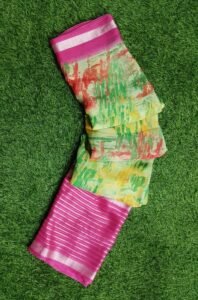 Rani Pink Multi Color Georgette Brasso abstract Printed Rich Pallu Trending Saree Design Vibrant colors