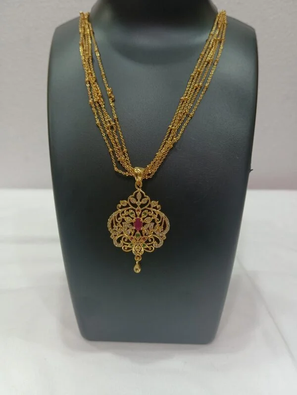 1 Gram Gold Plated Fashion Jewelry 5 Line Chains Jaali Design Ruby set