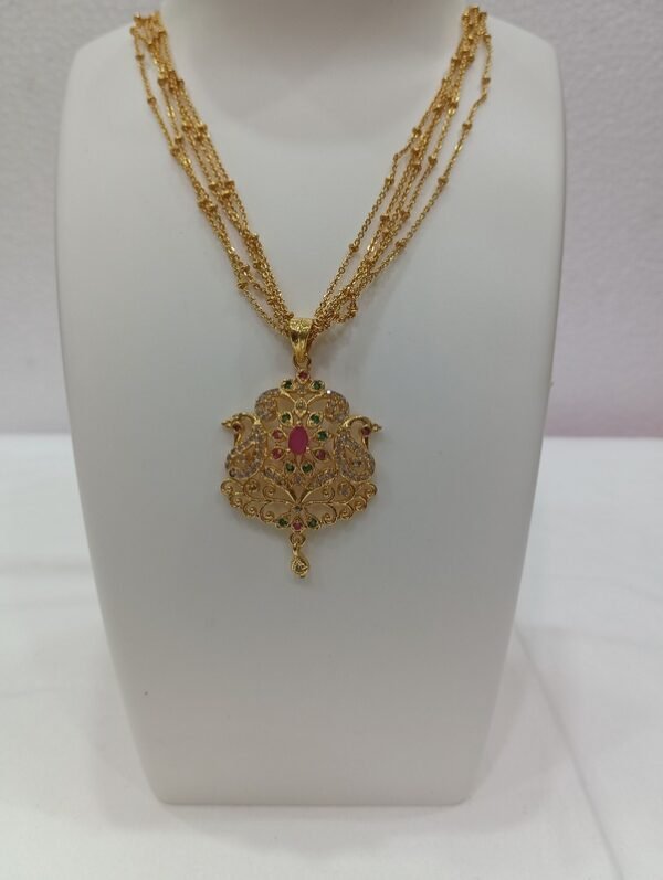 1 Gram Gold Plated Fashion Jewelry 5 Line Chains Peacock Ruby set