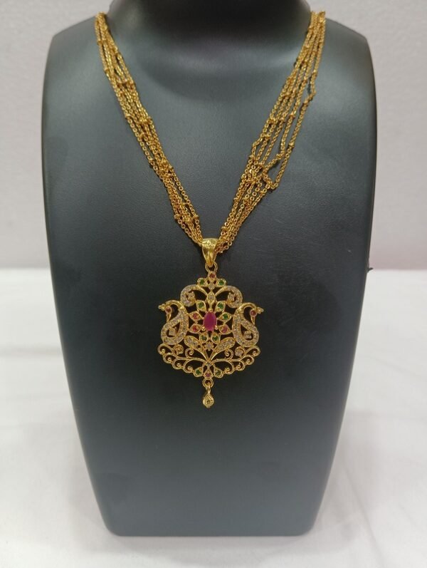 1 Gram Gold Plated Fashion Jewelry 5 Line Chains Peacock Ruby set