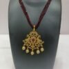 Ruby Pearls Rhine Stone Studded Gold Plated 3 Strand Maroon Crystal Beaded Short Necklace