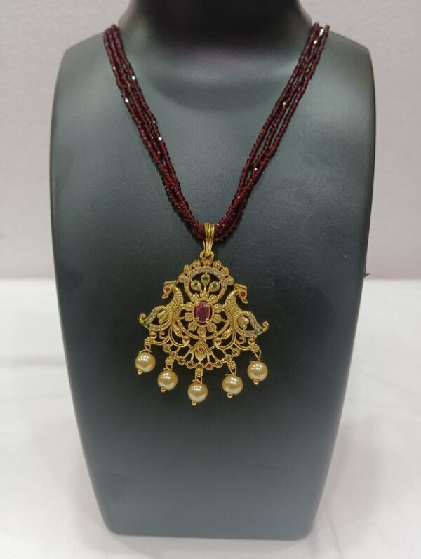 Ruby Pearls Rhine Stone Studded Gold Plated 3 Strand Maroon Crystal Beaded Short Necklace