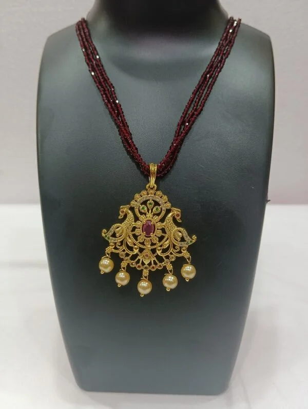 Ruby Pearls Rhine Stone Studded Gold Plated 3 Strand Maroon Crystal Beaded Short Necklace