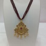 Ruby Pearls Rhine Stone Studded Gold Plated 3 Strand Maroon Crystal Beaded Short Necklace