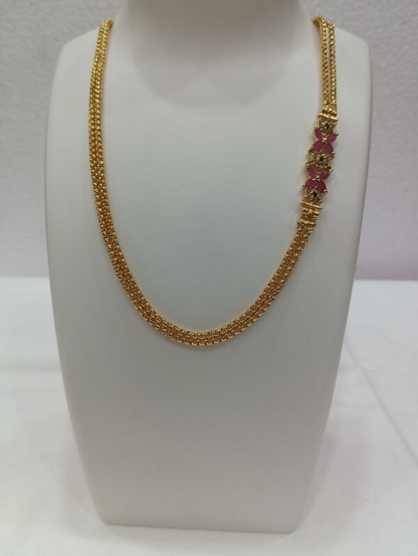 1 Gram Gold Plated Mop Double Chain 12 inch with Designer Pendant