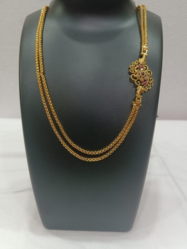 1 Gram Gold Plated Mop Double Chain 12 inch with Designer Pendant