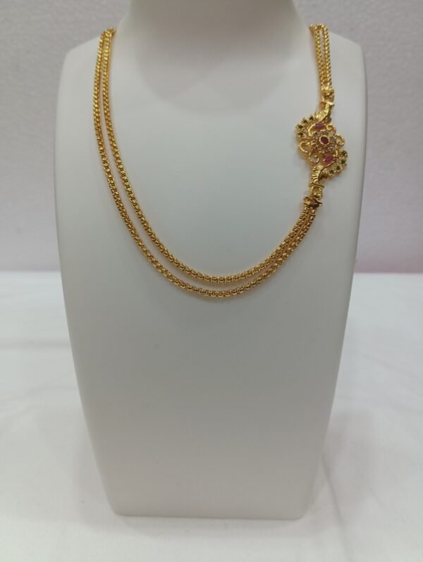 1 Gram Gold Plated Mop Double Chain 12 inch with Designer Pendant