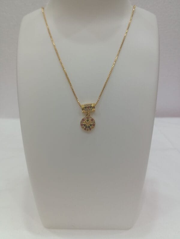 1 Gram Gold Plated Multi Colored Rhinestone Small Pendant with Chain