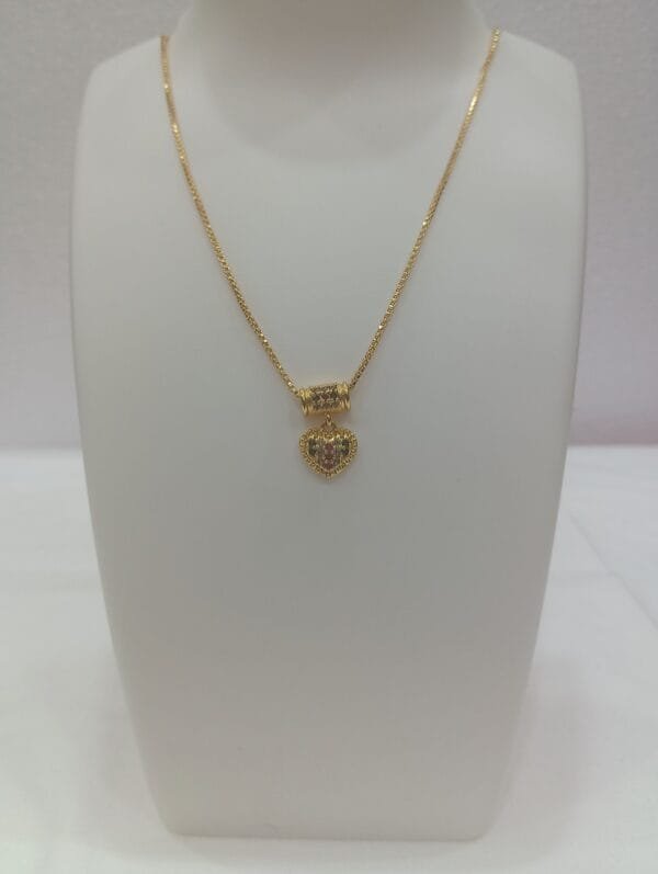 1 Gram Gold Plated Multi Colored Rhinestone Small Pendant with Chain