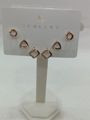 Rose Gold Plated Stone Studded Latest Earrings & Studs 3 Pair Combo Set