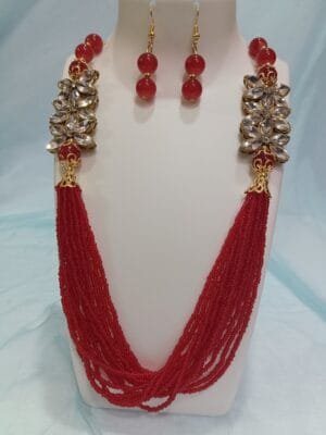 Designer Gold Plated Seed Beads Polki Necklace Earrings Jewelry Set