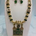 Designer Gold Plated Stone Studded Enamel Polki Beads Necklace Earrings Jewellery Set