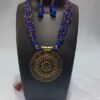 Designer Gold Plated Seed Beads Polki Necklace Earrings Jewelry Set Blue and Golden