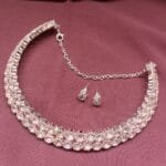 Platinum Plated Zircon Stone Studded Necklace Earrings Set Choker