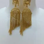 Indian Traditional Micro Gold Plated Dangling Chain Long Jhumka Jhumki Screw Earrings