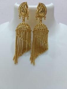 Indian Traditional Micro Gold Plated Dangling Chain Long Jhumka Jhumki Screw Earrings