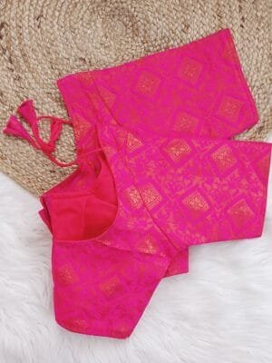 Designer Ready made Banarasi Saree Blouse Re sizable Hot Pink