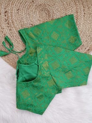 Designer Ready made Banarasi Saree Blouse Re sizable Green