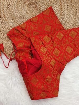 Designer Ready made Banarasi Saree Blouse Re sizable Hot Red