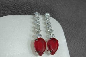 Rhodium Plated AD Studded Ruby Earrings for Women and Girls