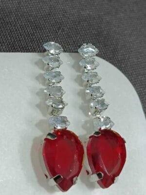 Rhodium Plated AD Studded Ruby Earrings for Women and Girls