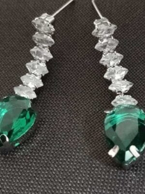 Rhodium Plated AD Studded Emerald  Earrings for Women and Girls