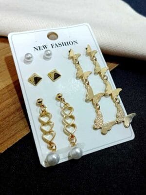 Set of 4 Gold Plated Classy Charm Earrings and Studs Heart and Butterflys