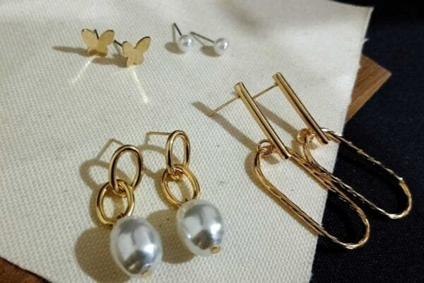 Set of 4 Gold Plated Classy Charm Earrings and Studs Pearls and Butterfly