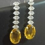 Rhodium Plated AD Studded Citrine Earrings for Women and Girls