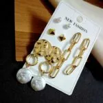 Gold Plated Pearls Chain Earrings for Women and Girls Set of 4