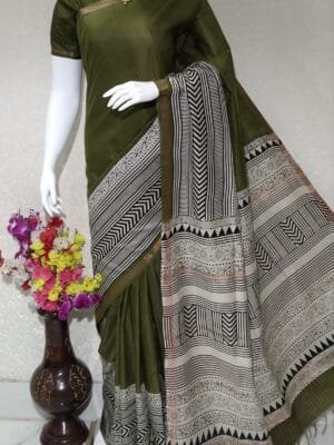 Beautifully Crafted Kota Silk Saree With Semi Digital Print ethically made Green color