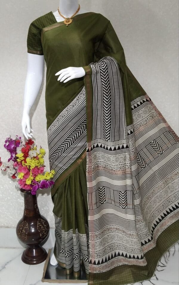 Beautifully Crafted Kota Silk Saree With Semi Digital Print ethically made Green color