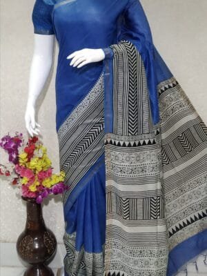 Beautifully Crafted Kota Silk Saree With Semi Digital Print ethically made Blue color