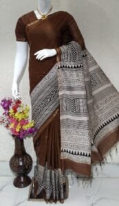 Beautifully Crafted Kota Silk Saree With Semi Digital Print ethically made Brown color