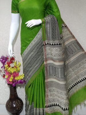 Beautifully Crafted Kota Silk Saree With Semi Digital Print ethically made Mint Green color