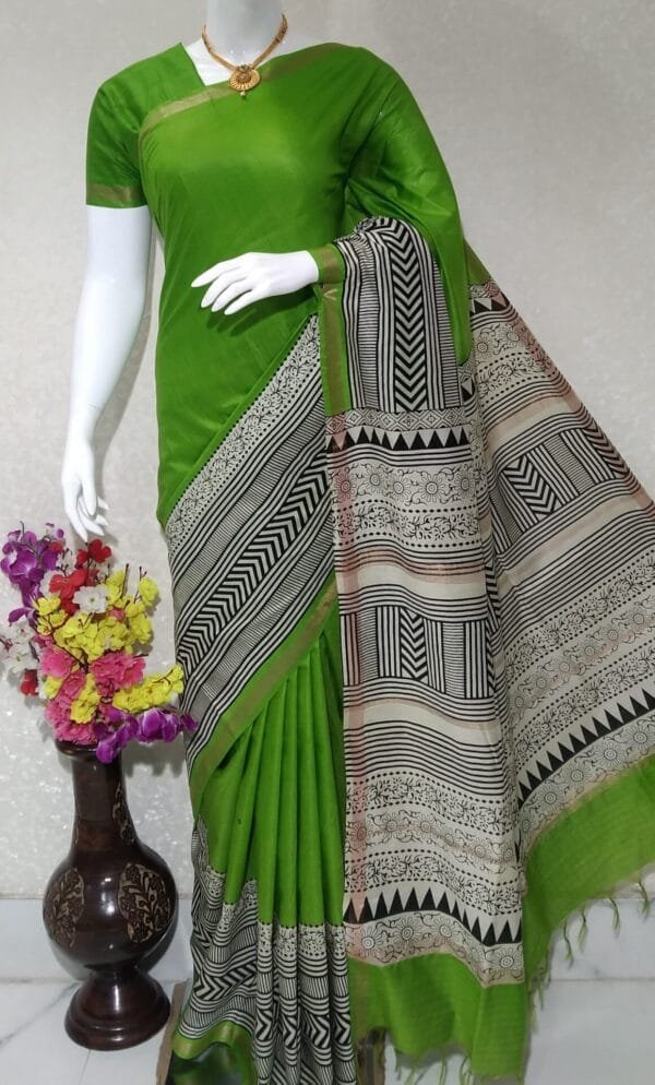 Beautifully Crafted Kota Silk Saree With Semi Digital Print ethically made Mint Green color