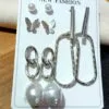 Silver Plated Pearls Chain Earrings for Women and Girls Set of 4