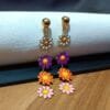 Gold Plated Multi Color Floral Enamel Designer Earrings