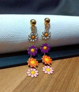 Gold Plated Multi Color Floral Enamel Designer Earrings