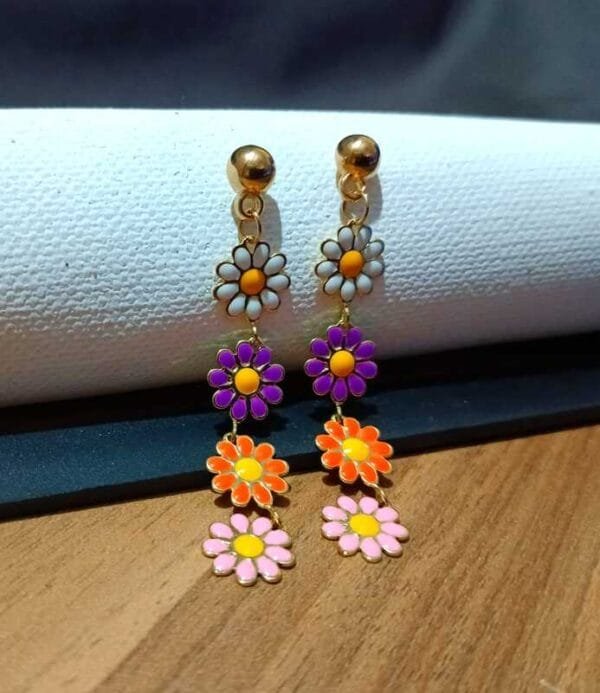 Gold Plated Multi Color Floral Enamel Designer Earrings