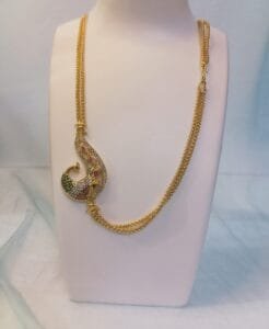 1 Gram Gold Plated Mop Double Chain 12 inch with Designer Peacock Pendant