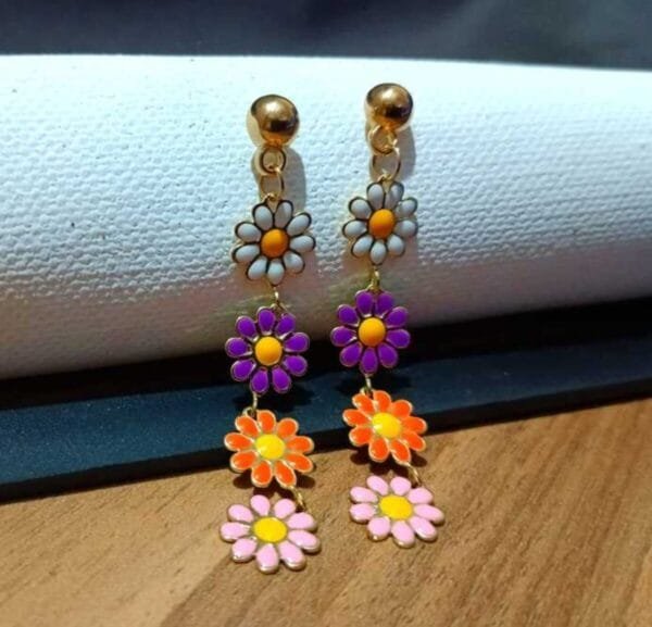 Gold Plated Multi Color Floral Enamel Designer Earrings