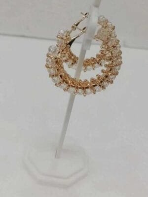 Gold Plated White Crystal Hoop Ring Earrings