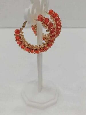 Gold Plated Orange Crystal Hoop Ring Earrings