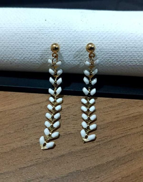 Gold Plated White Color Enamel Designer Earrings