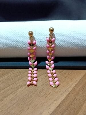 Gold Plated Pink Color Enamel Designer Earrings