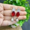 Silver plated earring Red Color vibrant stones For girls & women