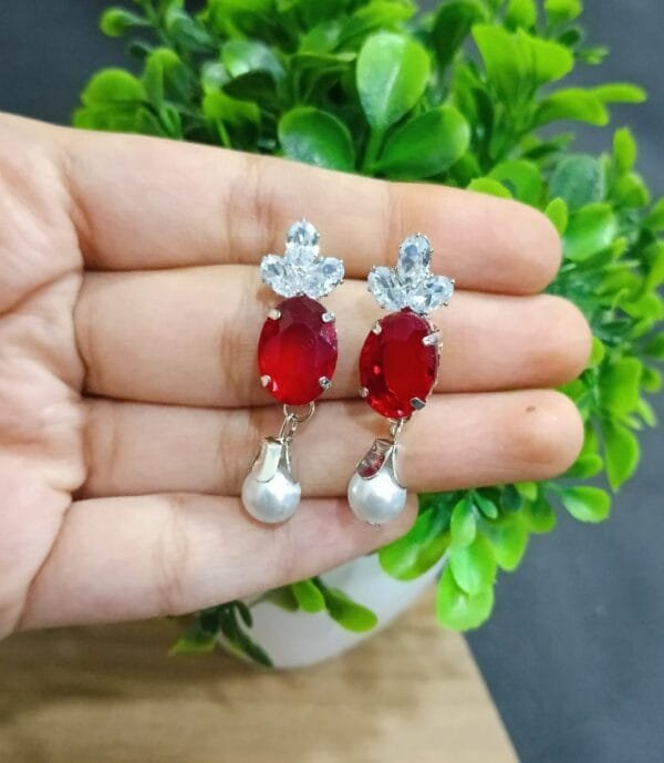 Silver plated earring Red Color vibrant stones For girls & women