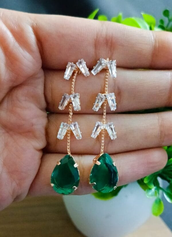 Gold Plated CZ AD Emerald Beautiful Earrings